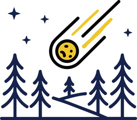 Meteorite falling over pine forest and night sky with stars © Paras