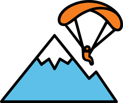 Paragliding over snowy mountain peak, extreme sport adventure, vector illustration
