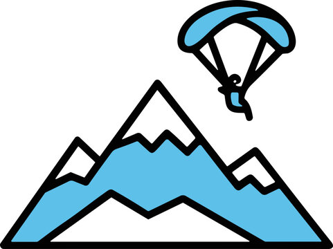 Paragliding Over Snowy Mountains Icon - Extreme Sports and Adventure Concept