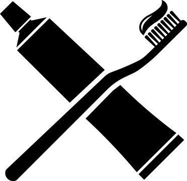 Toothbrush with toothpaste on tube icon, dental hygiene and oral care symbol