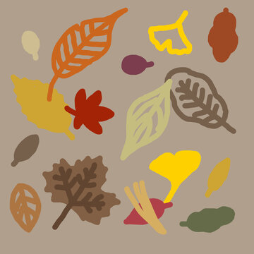 Autumn leaf illustrations pattern with ginkgo and maple leaves on beige background