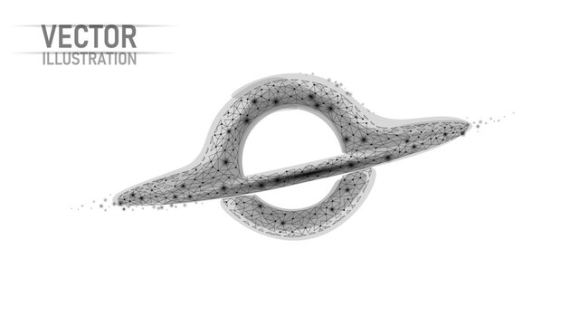 Grayscale low-poly twisted ring portal. Futuristic AI internet wormhole vector art. Fashion clothing patches stickers print. White background digital design.