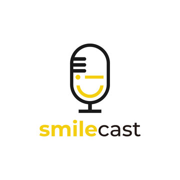 Modern Microphone Logo with Smile for Broadcasting.
