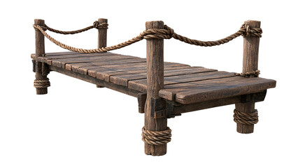 Naklejka premium Wooden rope bridge dock with planks, rustic walkway