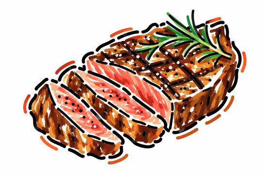 Perfectly grilled steak with rosemary garnish, sliced to show medium-rare doneness.