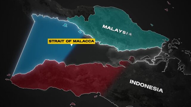 Strait of Malacca map animation with Indonesia Malaysia Singapore
