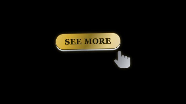 See More button click gold foil animation on black background loop