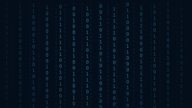 Blue Binary Code Matrix Background With Glowing Digital Data Rain