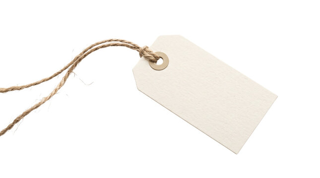 Blank Paper Price Tag with Twine String Isolated Element for Retail Mockup and Gift Label Cutout Transparent PNG