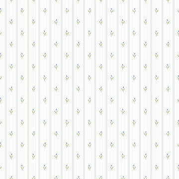 Minimalist Soft Purple Bud Floral Seamless Pattern with Thin Pinstripes for Vintage Baby Nursery Fabric and Wallpaper Design