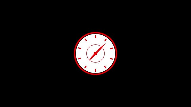 Clock spinning, watch animation on transparent background with alpha channel. Clock icon flat style 24 hours day fast speed.  24 hours of clock in 30 seconds animation video, simple flat motion graph

