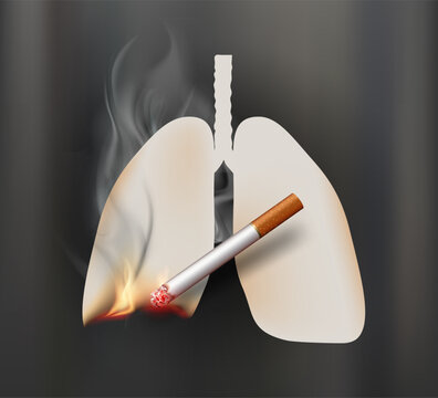 Human lungs made of paper burning from a cigarette. Vector illustration.