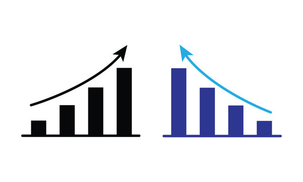 Business Growth and Decline Analytics Bar Chart with Curved Arrow Indicators &ndash; Financial Data Visualization Vector