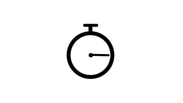 Minimalist white stopwatch icon silhouette on a solid black background representing time management concepts.  stopwatch icon design template.symbolizing time management.4k 