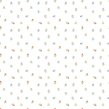 Dainty Pastel Tulip Floral Seamless Pattern on Crisp White Background for Cottagecore Baby Fabric and Gift Wrapping Paper