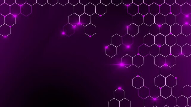 Abstract tech background with glowing hexagon lines animation
