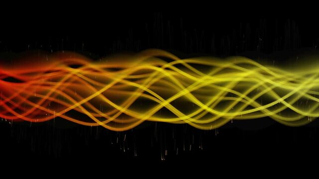 Abstract glowing light trails in warm orange and red tones, dynamic energy wave background with flowing digital lines, futuristic motion graphic