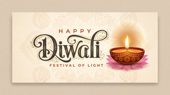 Happy Diwali festival with oil lamp, Rangoli decoration with Diya, Diwali holiday Background with rangoli, Diwali celebration greeting card,vector.