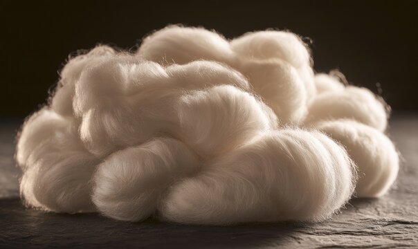 Pile of raw cotton wool resting on rustic wooden background