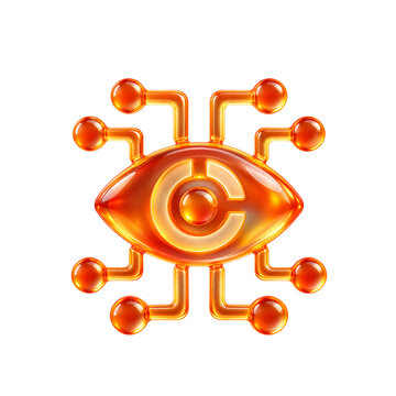 3D Orange Glass Computer Vision Eye Icon Isolated on Transparent Background