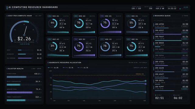 Digital dashboard interface showing cloud computing resource usage