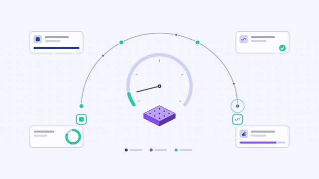 Seamless 4K looping animation showing a ai service level latency presented as a two way exchange. Flat vector icons, UI cards and animated connector lines move across a clean light background in orang