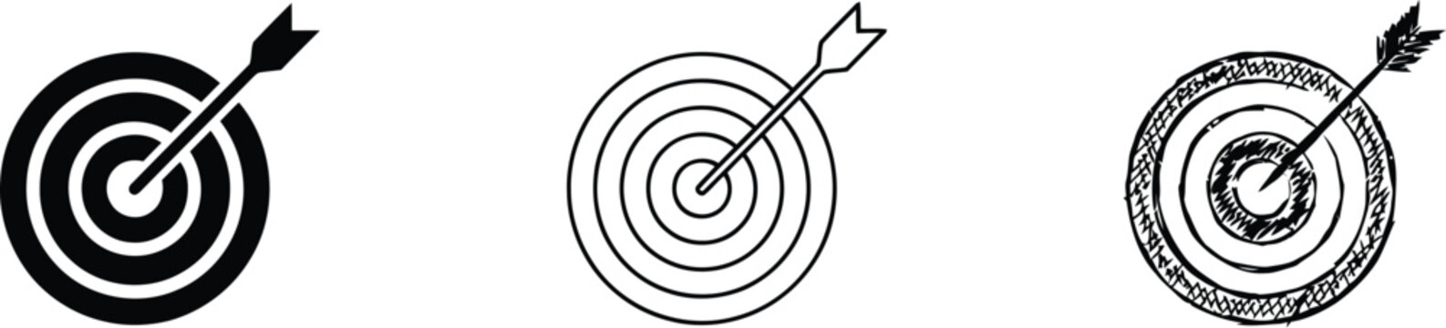 Target vector icon set displaying diverse bullseye graphic styles