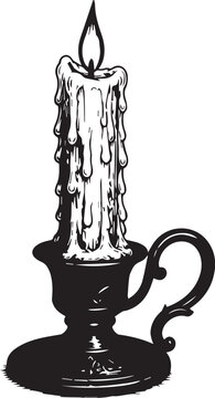Hand drawn vintage candle in ornate candlestick holder vector illustration for holiday decor