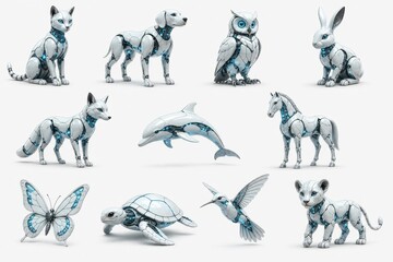 Fototapeta premium Futuristic robotic animal collection isolated on white