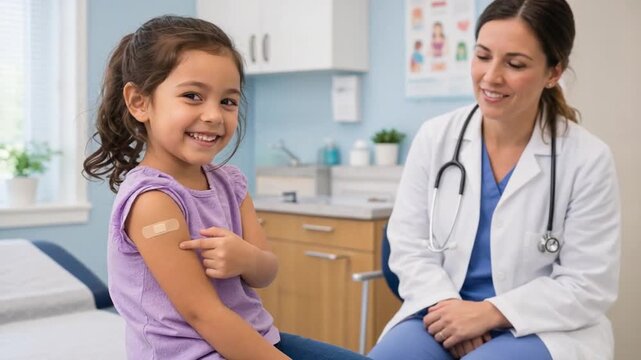 Happy child getting vaccinated.