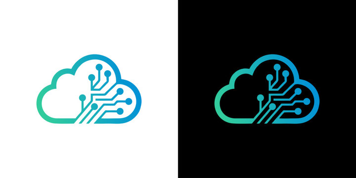 Modern Cloud Computing Technology Logo Design with Integrated Circuit Board Elements, Symbolizing Digital Networks, Data Storage, and Internet Services for Global Connectivity and Innovation