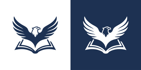 Fototapeta premium Eagle and open book logo design, education and freedom concept symbol vector illustration