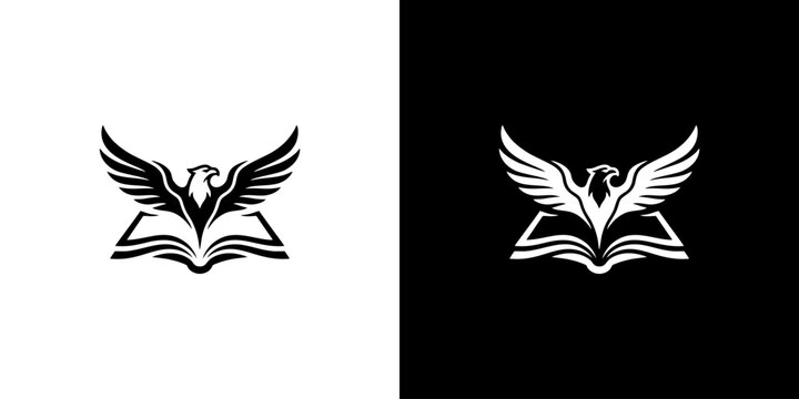 Eagle flying from open book logo design, bird and book education icon vector