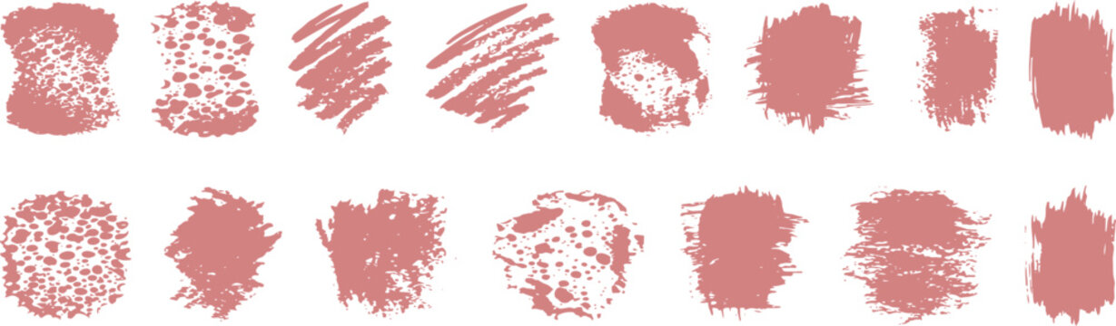 Collection of hand drawn pink scribble brush strokes and messy paint marks