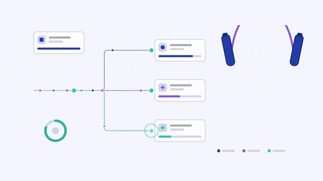 Seamless 4K looping animation showing a jump rope presented as a options split. Flat vector icons, UI cards and animated connector lines move across a clean light background in blue and azure tones. H