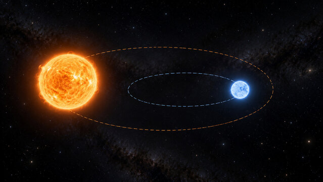 Binary star barycenter orbital illustration