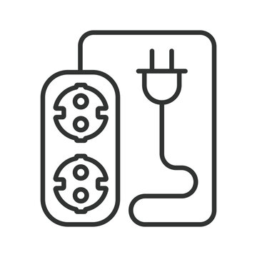Smart power strip with multiple sockets and USB charging, icon in line design. Smart power, strip, socket, usb, charging, electricity, smart home on white background vector. Smart power strip editable