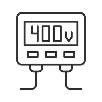 Digital voltmeter showing 400V for electrical measurement, icon in line design. Voltmeter, electricity, voltage, measurement, industry, power, engineering on white background vector. Voltmeter editabl