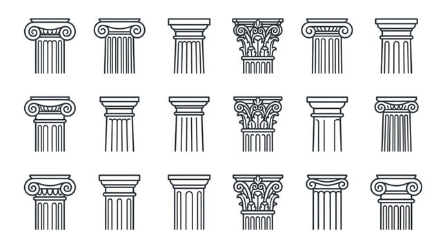 Set of classical architectural column capitals and pillars