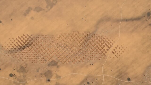 Aerial Sahel Desert Restoration Green Tree Belt Spreading Animation