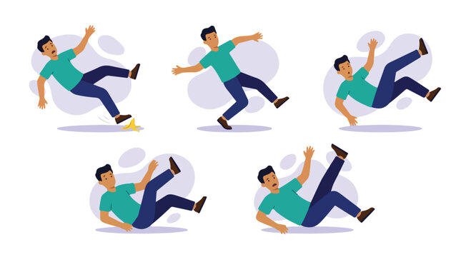 Man slipping and falling vector character set
