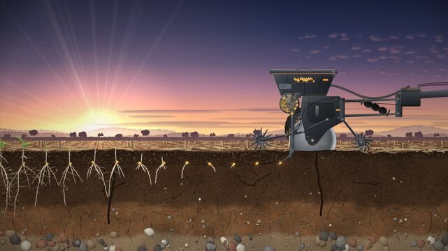 No Till Planter Sowing Corn Seeds Soil Cross Section Seamless Loop