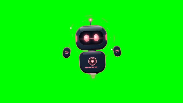 AI Agent Robot Floating Robotic Assistant Character Green Screen
