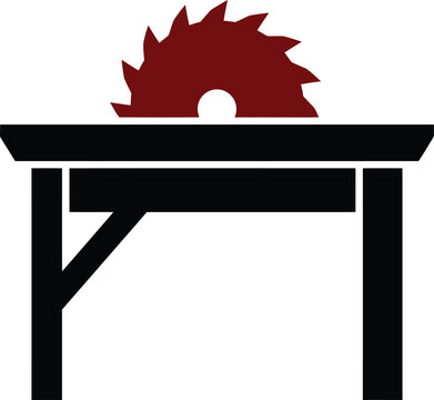 Table saw with circular saw blade on a wooden workbench illustration circular workbench