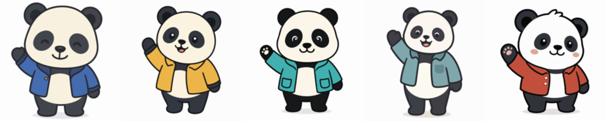A set of cute and adorable panda vectors standing and waving. © Jefri Syahputra BKL