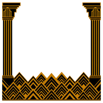 Art Deco Golden Geometric Column Frame with Chevron Border