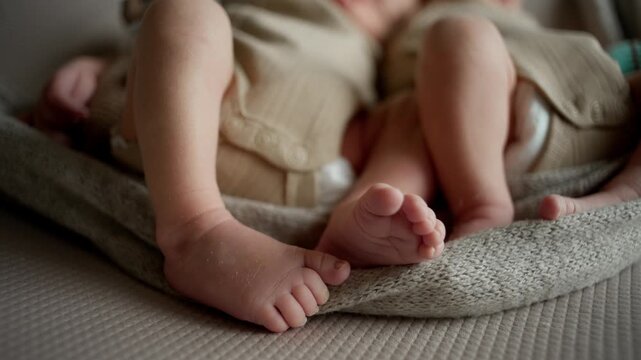 Feet Of Two Sleeping Newborn Twins