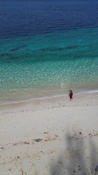 Aerial View of Person Standing on Tropical Beach