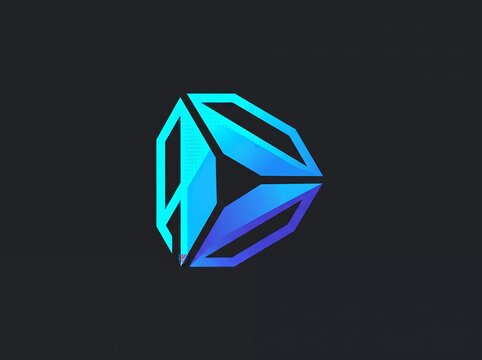 Abstract Geometric Crystal Gem Logo in Neon Cyan and Blue Gradient