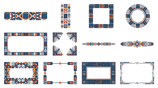 Geometric ethnic tribal pattern decorative border frame collection set.